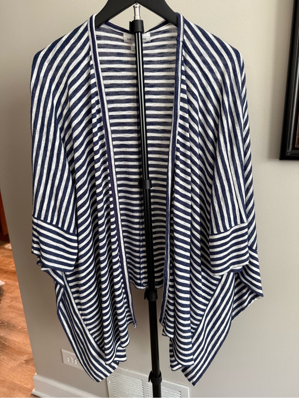 Liz Claiborne Navy and White Striped Open-Front Cardigan